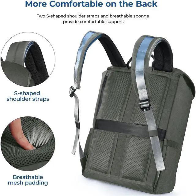 Alt view image 3 of 5 - Bokeer 15.6 Inch Laptop Travel Backpack, Water Resistant Anti-Theft Vintage Flap Backpack with USB Charging Port for College, Casual Daypacks, Work Bag for Men and Women, 25L, Grey