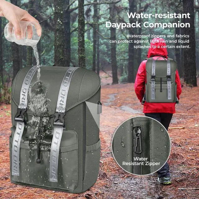 Alt view image 5 of 5 - Bokeer 15.6 Inch Laptop Travel Backpack, Water Resistant Anti-Theft Vintage Flap Backpack with USB Charging Port for College, Casual Daypacks, Work Bag for Men and Women, 25L, Grey