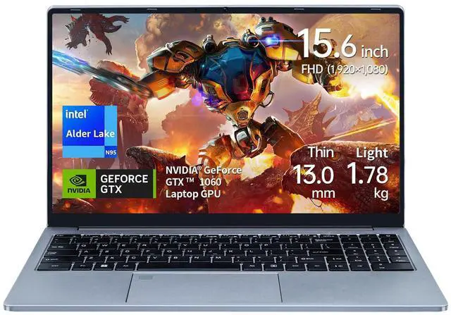 Main image of BINHENGLON 15.6 inch Narrow Border Laptop, Celeron N95 UHD + GTX 1060 4GB,16G DDR4 Quad-Core,1920x1080 FHD IPS, Backlit Keyboard,Fingerprint Unlocking (Gray, 16GB+512GB SSD)