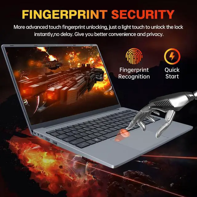 Alt view image 3 of 5 - BINHENGLON 15.6 inch Narrow Border Laptop, Celeron N95 UHD + GTX 1060 4GB,16G DDR4 Quad-Core,1920x1080 FHD IPS, Backlit Keyboard,Fingerprint Unlocking (Gray, 16GB+512GB SSD)