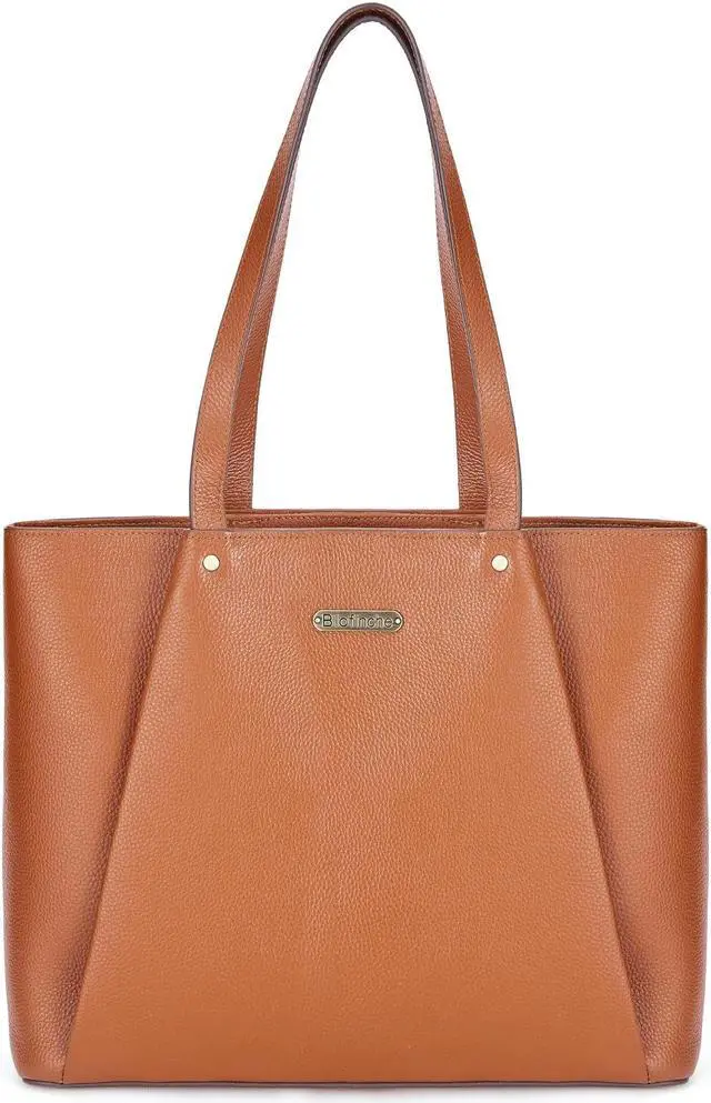 Main image of Blofinche Genuine Leather Tote Bag for Women Large Handbag Purse 2 Pocket, 15.6inch Laptop Compartment, Work Office Computer