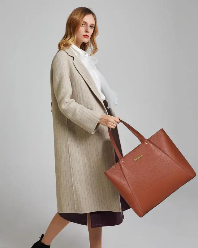 Alt view image 3 of 5 - Blofinche Genuine Leather Tote Bag for Women Large Handbag Purse 2 Pocket, 15.6inch Laptop Compartment, Work Office Computer