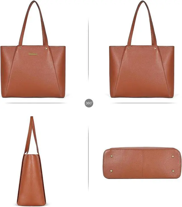 Alt view image 5 of 5 - Blofinche Genuine Leather Tote Bag for Women Large Handbag Purse 2 Pocket, 15.6inch Laptop Compartment, Work Office Computer