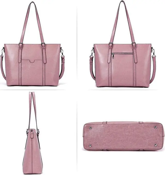 Alt view image 3 of 5 - BOSTANTEN Women Leather Laptop Tote Office Shoulder Handbag Vintage Briefcase 15.6 inch Computer Work Purse Pink