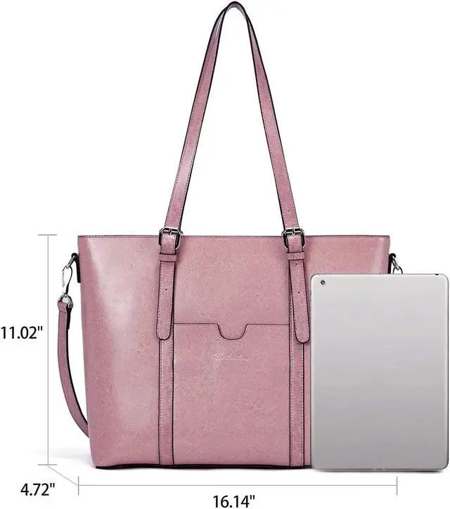 Alt view image 5 of 5 - BOSTANTEN Women Leather Laptop Tote Office Shoulder Handbag Vintage Briefcase 15.6 inch Computer Work Purse Pink