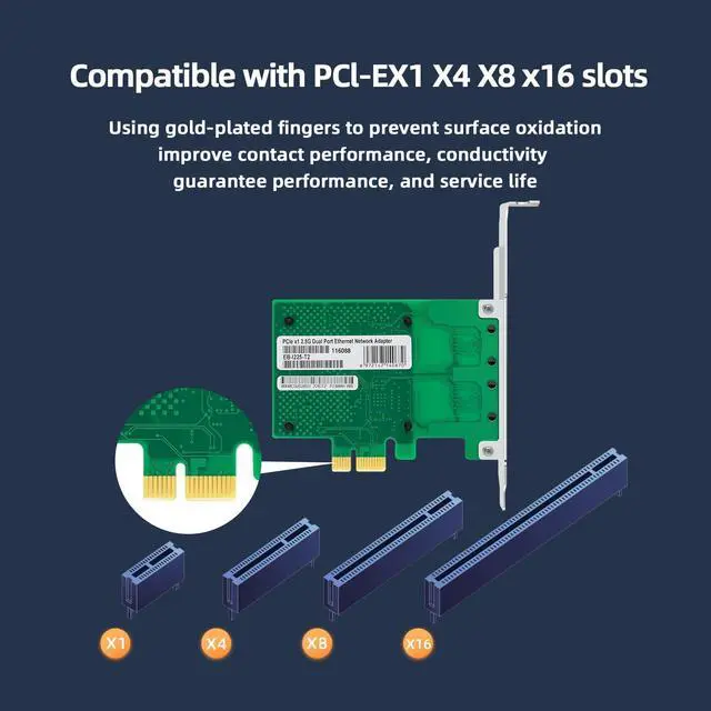 Alt view image 4 of 5 - Buacoz Dual-Port Server Network Card with Intel I226-V Chip PCI-E X1 2.5G Gigabit Ethernet Card RJ45 LAN Network Adapter Support Windows/10/11/Windows server/2022