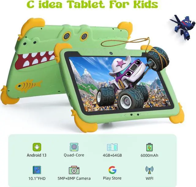 Alt view image 2 of 5 - C idea Tablet for Kids, 10 Inch Kids Tablet, Android 13 Child Tablets, 4GB RAM 64GB ROM, Learning Tablet for Children, 6000mAh, IWAWA Pre-Installed,Parental Control, Child Tablet for Boys, Girls-Green