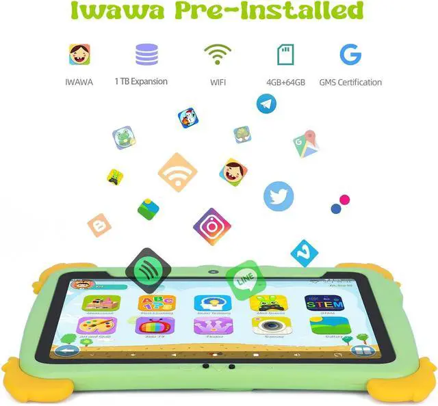 Alt view image 4 of 5 - C idea Tablet for Kids, 10 Inch Kids Tablet, Android 13 Child Tablets, 4GB RAM 64GB ROM, Learning Tablet for Children, 6000mAh, IWAWA Pre-Installed,Parental Control, Child Tablet for Boys, Girls-Green