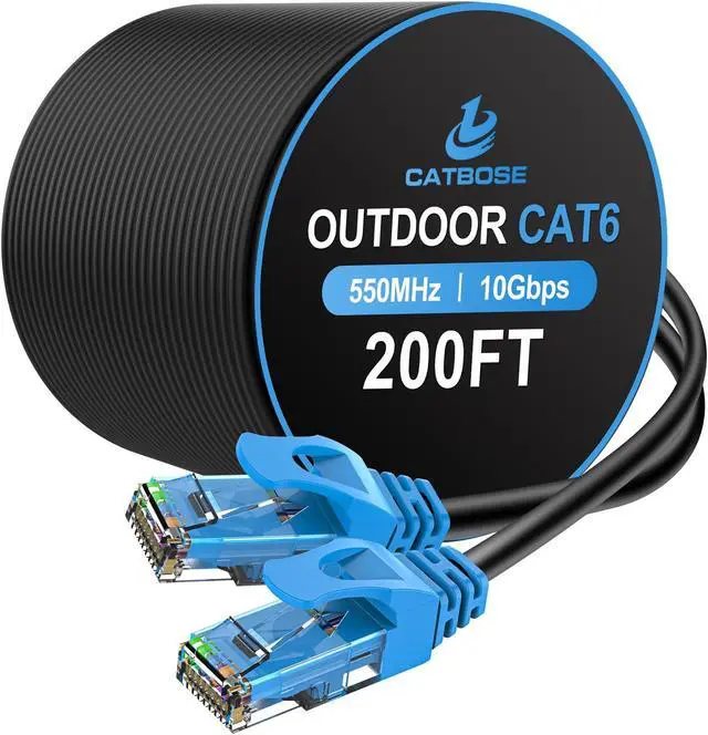 Main image of 200FT Outdoor Cat6 Ethernet Cable, Heavy Duty Direct Burial, In-Ground, POE, Waterproof, LLDPE UV Resistant, UTP, 24AWG CCA Solid Cord, Network, Internet, LAN, Cat 6 Patch Cable - 200 Feet