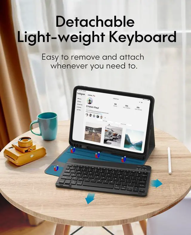 Alt view image 3 of 5 - CHESONA for iPad Pro 11 Inch (M4) 2024 Case with Keyboard, Magnetic Detachable Keyboard, Precise Cutouts Case with Pencil Holder, Rechargeable Wireless Folio Keyboard Case for iPad Pro M4 11'', Black