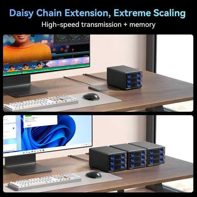 Alt view image 5 of 5 - CENMATE 3 Bay 10Gbps Hard Drive Enclosure with Cooling Fan for 2.5"/3.5" SATA HDD/SSD with USB A/C 3.2 Gen 2, Support Hot Swappable, Daisy Chain Expansion, Tool-Free, DAS(NO RAID/NAS)