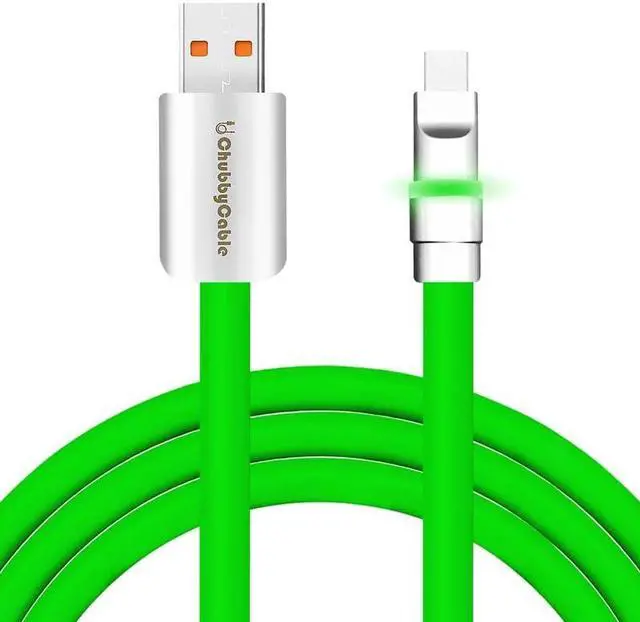 Main image of chubbycable Neon Chubby - Fast Charge Cable with Smart Light RGB Color Gradual Light Up LED USB Charging Cable, Green, USB-A to Type-C, 4.9 FT