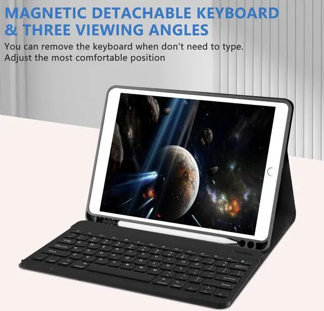 Alt view image 5 of 5 - for iPad 9th Gen 2021 Case with Keyboard, 10.2 inch, for iPad 8th/7th Gen/Air 3/Pro 10.5, Detachable Wireless Bluetooth Keyboard with Pencil Holder