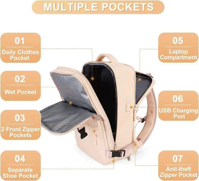Alt view image 3 of 5 - coofay Large Carry On Backpack Flight Approved Personal Item Travel Backpack For Women Airline Approved Waterproof Sports Luggage Backpack Casual Daypack Small Hiking Backpack