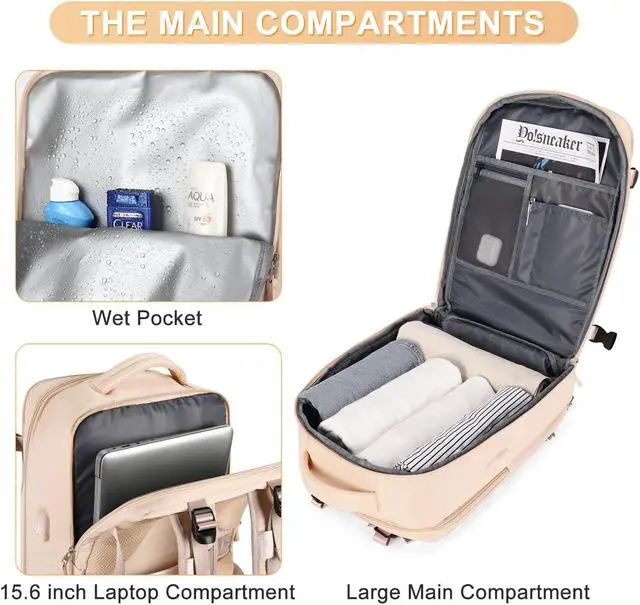 Alt view image 4 of 5 - coofay Large Carry On Backpack Flight Approved Personal Item Travel Backpack For Women Airline Approved Waterproof Sports Luggage Backpack Casual Daypack Small Hiking Backpack