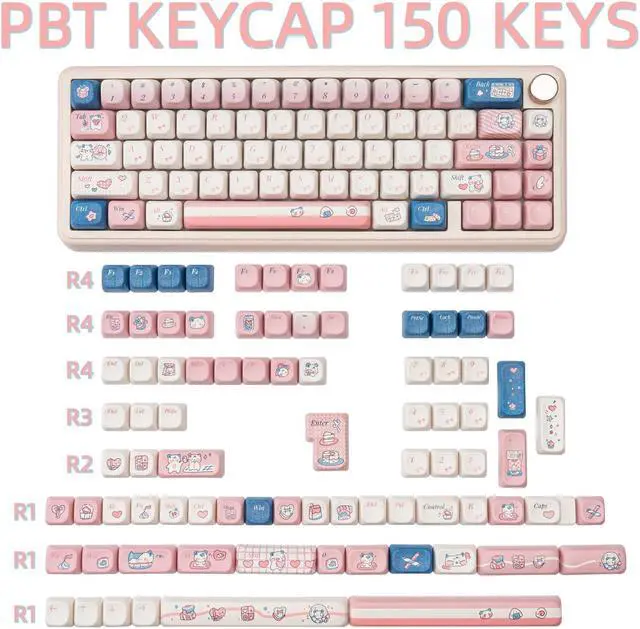 Alt view image 2 of 5 - COOMICKEY 150 Key Dye-Sublimation PBT Keycaps, Pink White Keycap, Cute Custom Keycaps, FOA Profile Keyboard KeyCap Set for ANSI ISO Layout Cherry MX Switches Mechanical