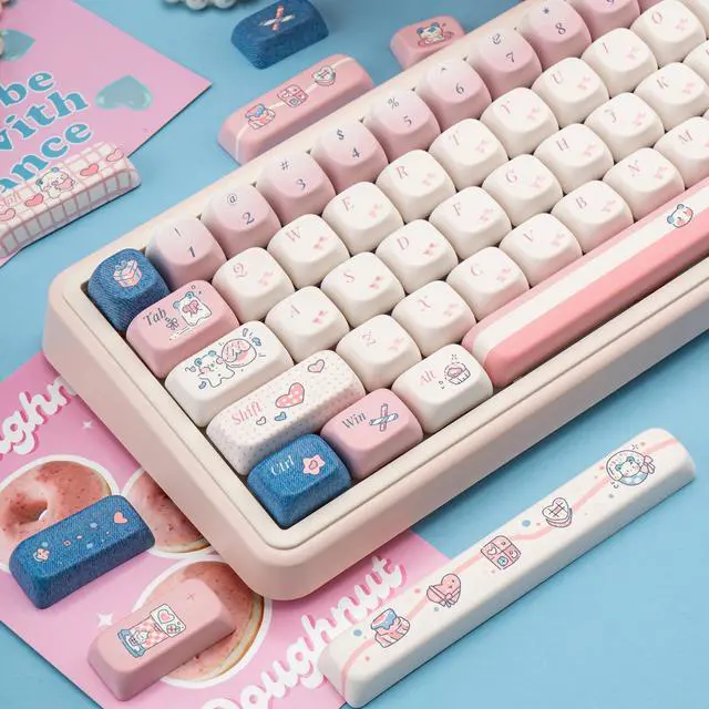 Alt view image 3 of 5 - COOMICKEY 150 Key Dye-Sublimation PBT Keycaps, Pink White Keycap, Cute Custom Keycaps, FOA Profile Keyboard KeyCap Set for ANSI ISO Layout Cherry MX Switches Mechanical