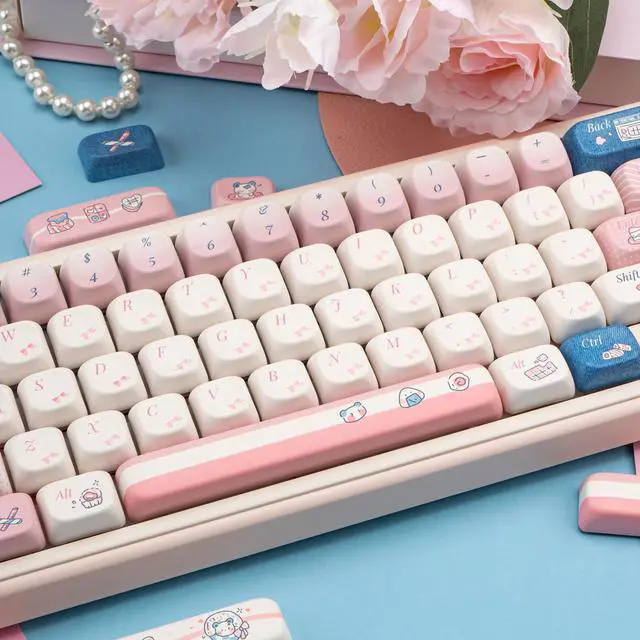 Alt view image 4 of 5 - COOMICKEY 150 Key Dye-Sublimation PBT Keycaps, Pink White Keycap, Cute Custom Keycaps, FOA Profile Keyboard KeyCap Set for ANSI ISO Layout Cherry MX Switches Mechanical