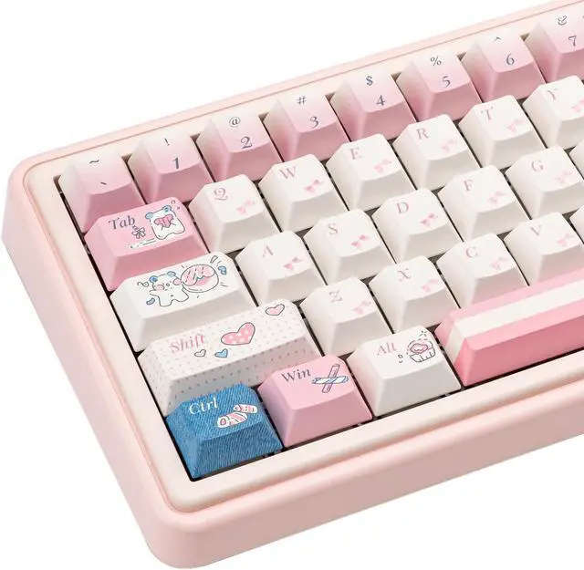 Main image of COOMICKEY PBT Cherry Profile Custom Keycaps, 150 Full Keys Cute Pink White with Key Puller for Cherry Gateron MX Switches Mechanical Gaming Keyboard
