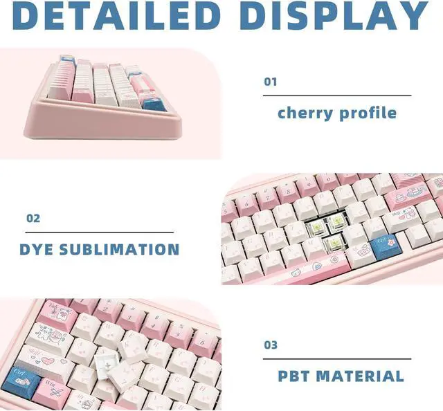 Alt view image 3 of 5 - COOMICKEY PBT Cherry Profile Custom Keycaps, 150 Full Keys Cute Pink White with Key Puller for Cherry Gateron MX Switches Mechanical Gaming Keyboard