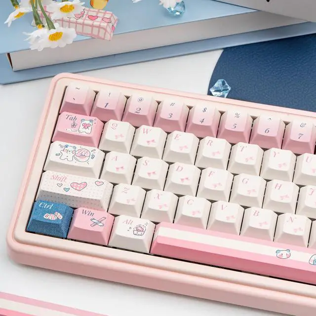 Alt view image 4 of 5 - COOMICKEY PBT Cherry Profile Custom Keycaps, 150 Full Keys Cute Pink White with Key Puller for Cherry Gateron MX Switches Mechanical Gaming Keyboard