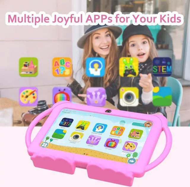 Alt view image 3 of 5 - Android 12 Kids Tablet, 7 inch Tablet for Kids, 4GB RAM 32GB ROM Toddler Tablet with Case, Quad-core Processor, 1024*600 IPS Screen, Parental Control, Dual Camera, IWAWA APP Children Tablet for Girls