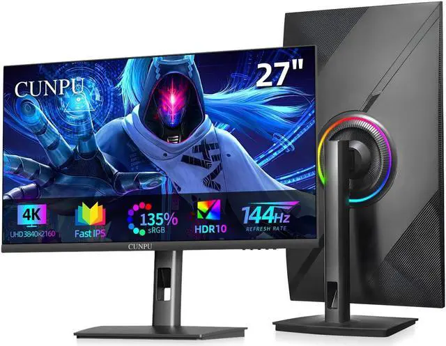Main image of CUNPU 27 Inch 4K 144Hz Gaming Monitor, UHD 3840x2160 Fast IPS Panel PC Monitor, 1ms GTG, HDR10, 99% DCI-P3, Freesync & G-sync, Height/Pivot/Tilt/Swivel Adjustment, Built-in Speaker, HDMI,DisplayPort
