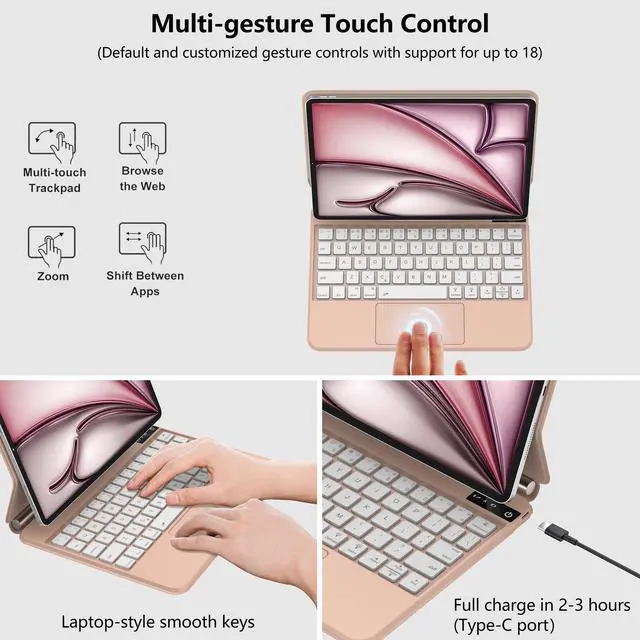 Alt view image 4 of 5 - iPad Air 11 inch (M2) Case with Keyboard 2024 - Magic Keyboard iPad Pro 11 4th/3rd/2nd/1st Gen - Rainbow Colors Backlit - Multi-Touch Trackpad - Magnetic Clasp KeyboardCase for iPad Air 5th/4th Gen