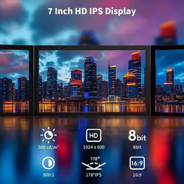 Alt view image 2 of 5 - 7 Inch Small Monitor, 1024x600 HD IPS Mini Monitor with Built-in Speakers/HDMI/VGA/AV Input for Raspberry Pi, PC, TV, DVD, CCTV