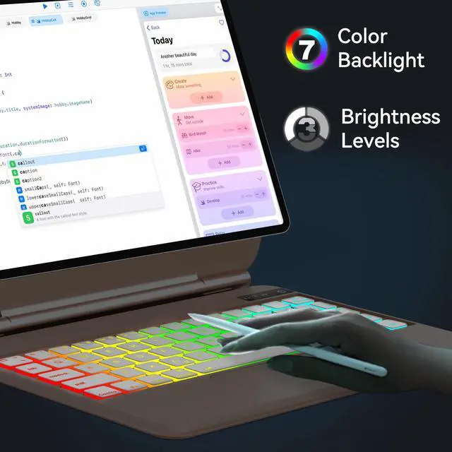 Alt view image 5 of 5 - iPad Air 11 inch (M2) Case with Keyboard 2024 - Magic Keyboard iPad Pro 11 4th/3rd/2nd/1st Gen - Rainbow Colors Backlit - Multi-Touch Trackpad - Magnetic Clasp KeyboardCase for iPad Air 5th/4th Gen