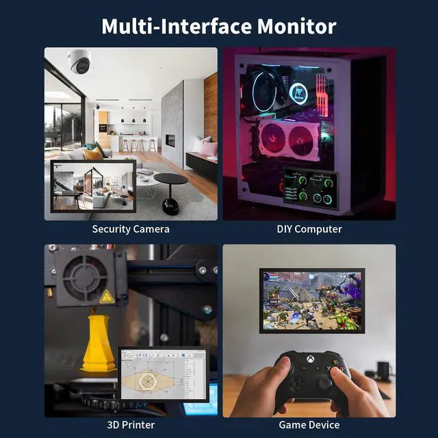 Alt view image 4 of 5 - 7 Inch Small Monitor, 1024x600 HD IPS Mini Monitor with Built-in Speakers/HDMI/VGA/AV Input for Raspberry Pi, PC, TV, DVD, CCTV