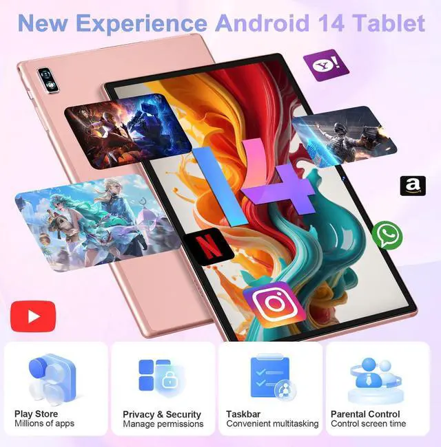 Alt view image 2 of 5 - DEERTiME Tablet Android 14 Tablets 10.1 inch with 22GB RAM 128GB ROM, Octa-Core Processor 8000mAh TF 1TB, G+G HD IPS Display Tableta, Dual Camera, Widevine L1 Bluetooth GPS Tablet PC (Rose Gold)