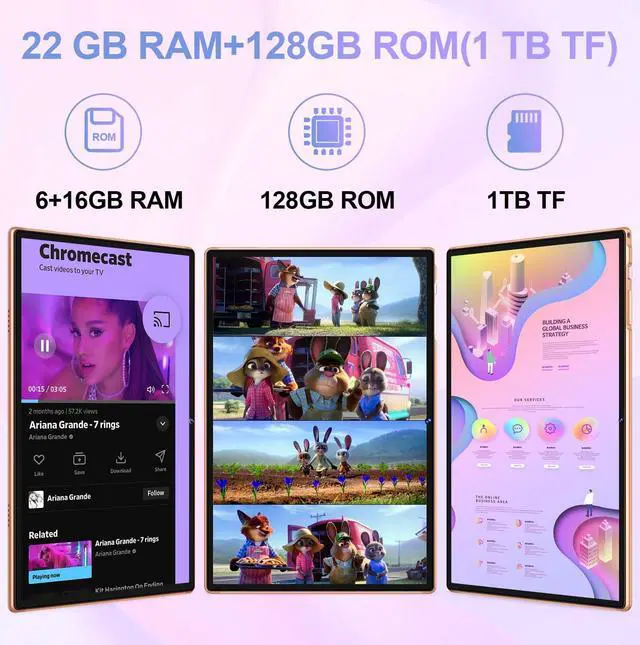 Alt view image 3 of 5 - DEERTiME Tablet Android 14 Tablets 10.1 inch with 22GB RAM 128GB ROM, Octa-Core Processor 8000mAh TF 1TB, G+G HD IPS Display Tableta, Dual Camera, Widevine L1 Bluetooth GPS Tablet PC (Rose Gold)