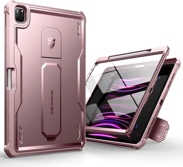 Main image of Dexnor for iPad Pro 12.9 Inch Case 2022/2021/2020(6th/5th/4th), Heavy Duty Shockproof Dual Layer Full-Body Bumper Protective Cover with Built-in Screen Protector & Kickstand & Pen Holder - Matte Pink