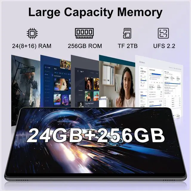 Alt view image 3 of 5 - 2025 Lastest 11 inch Tablet, Android 14 Tablets with 24GB RAM+256GB ROM(2TB TF), Octa-Core 2.0GHz, 8000mAh Battery, (13+5)MP Camera, Supports Widevine L1, 5G WIFI, GPS, BT5.0, Tablet with Case -Gray