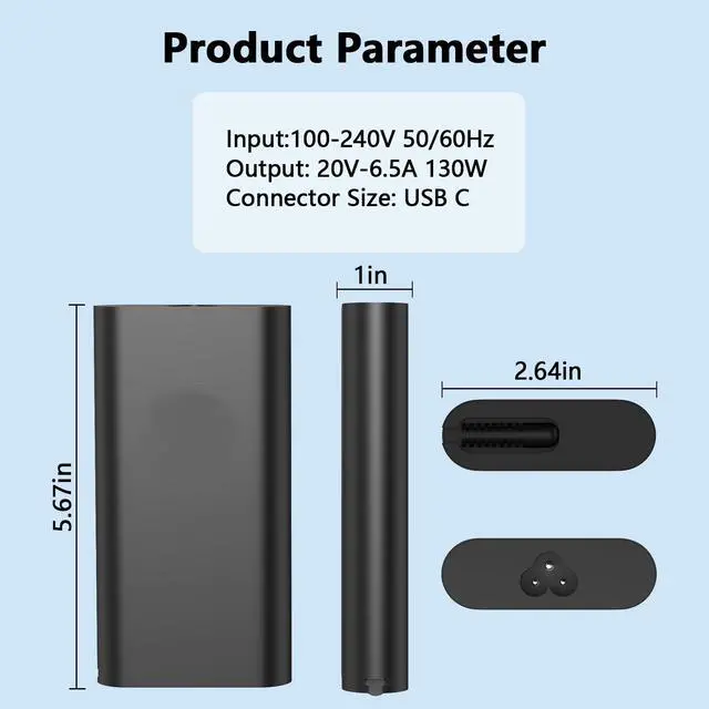 Alt view image 4 of 5 - GERVGHS 130W USB C Laptop Charger Compatible with Dell Precision 3590 3490 5490 5480 5690 3591 5480 5680 5470 5550 5560 5530 5570 5750 5760 Type C Power Cord