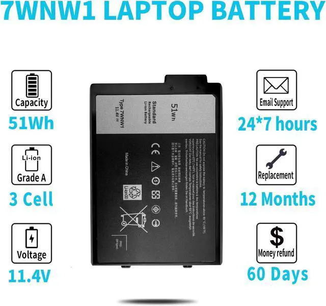 Alt view image 5 of 5 - 51Wh Type 7WNW1 11.4V Laptop Battery Replacement for Dell Latitude 14 5424 Rugged, Latitude 5420 Rugged, Latitude 7424 Rugged Extreme P85G P85G001 P86G P86G001 451-BCHV DMF8C GK3D3 6NNCF DP3KF DMF0C