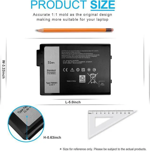 Alt view image 4 of 5 - 51Wh Type 7WNW1 11.4V Laptop Battery Replacement for Dell Latitude 14 5424 Rugged, Latitude 5420 Rugged, Latitude 7424 Rugged Extreme P85G P85G001 P86G P86G001 451-BCHV DMF8C GK3D3 6NNCF DP3KF DMF0C