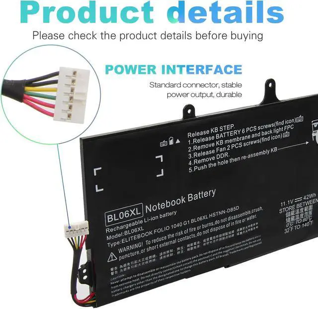 Alt view image 2 of 5 - BL06042XL Battery fit HP EliteBook Folio 1040 G0 G1 G2, P/N: HSTNN-DB5D IB5D W02C 722236-171 1C1 271 2C1 722297-001 005 F450 F450C BL06XL -Futurebatt