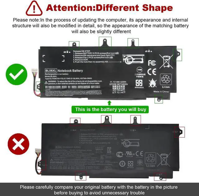 Alt view image 3 of 5 - BL06042XL Battery fit HP EliteBook Folio 1040 G0 G1 G2, P/N: HSTNN-DB5D IB5D W02C 722236-171 1C1 271 2C1 722297-001 005 F450 F450C BL06XL -Futurebatt