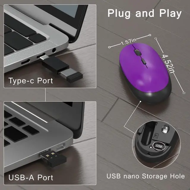 Alt view image 5 of 5 - MPTOG Colorful Wireless Computer Keyboard and Mouse Combo with Round Typewriter Keycaps, Retro Design, Power Switch, Ergonomic Design, 2.4GHz Wireless for Windows, Mac, PC(Black-Purple)