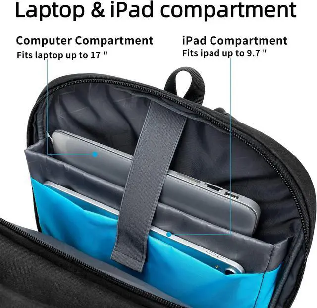 Alt view image 4 of 5 - DUSLANG 17 Inch Laptop Backpack for Travel with Backpack Rain Cover College Backpack for Men Laptop Bag with USB Charging Port,Black
