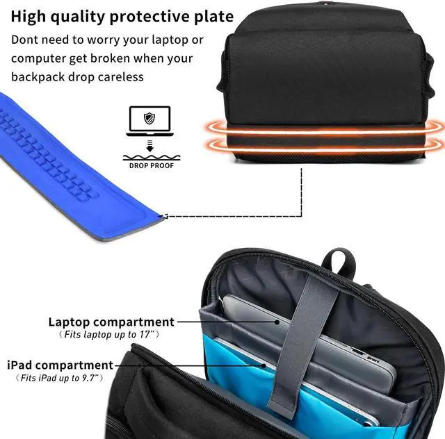 Alt view image 5 of 5 - DUSLANG 17 Inch Laptop Backpack for Travel with Backpack Rain Cover College Backpack for Men Laptop Bag with USB Charging Port,Black