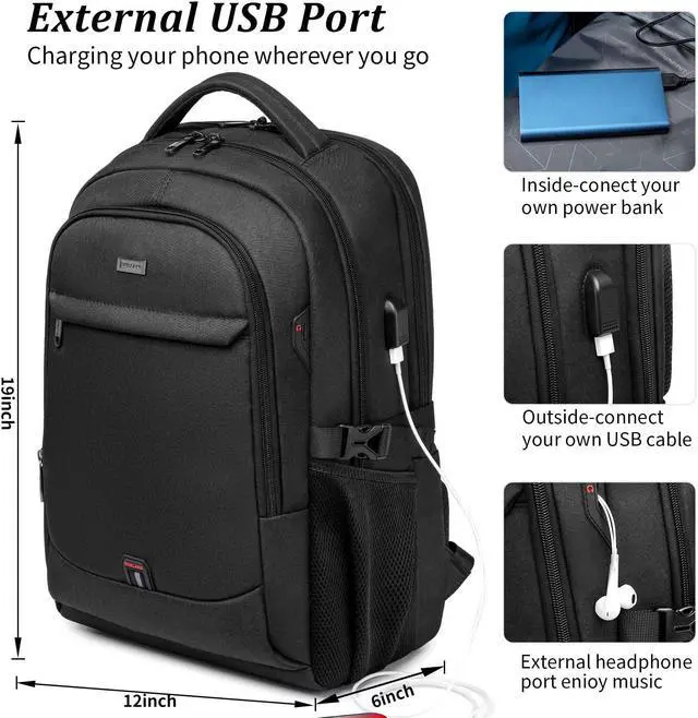Alt view image 2 of 5 - DUSLANG 17 Inch Laptop Backpack for Travel with Backpack Rain Cover College Backpack for Men Laptop Bag with USB Charging Port,Black