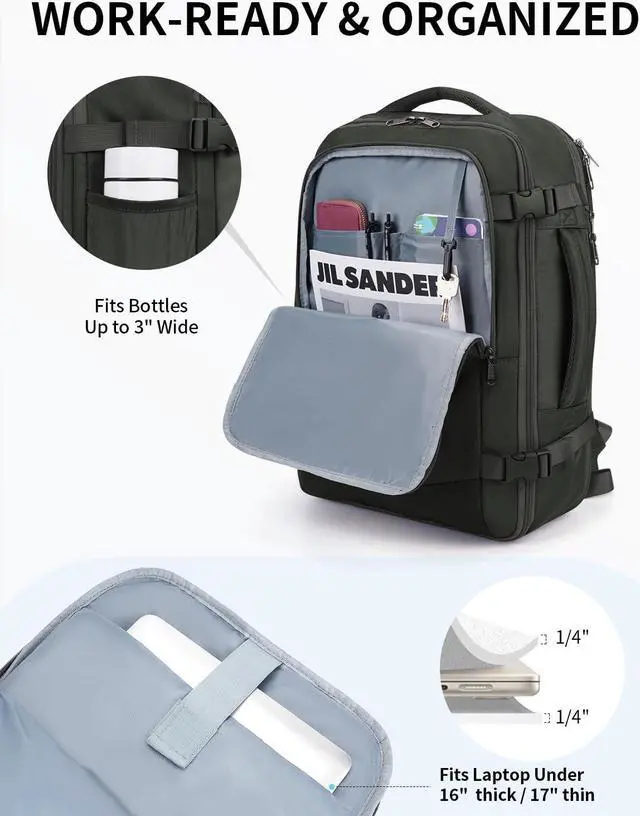 Alt view image 4 of 5 - ECOHUB Carry On Travel Backpack, Expandable Airlines Personal Item Bag 18x14x8, Water Resistant 17 inch Laptop Backpack Flight Approved, 12 Pockets 30L Work Backpacks with Wet Pocket & Cable Slot