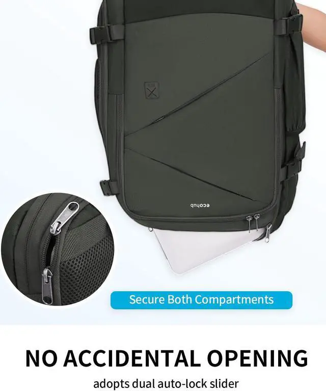 Alt view image 5 of 5 - ECOHUB Carry On Travel Backpack, Expandable Airlines Personal Item Bag 18x14x8, Water Resistant 17 inch Laptop Backpack Flight Approved, 12 Pockets 30L Work Backpacks with Wet Pocket & Cable Slot