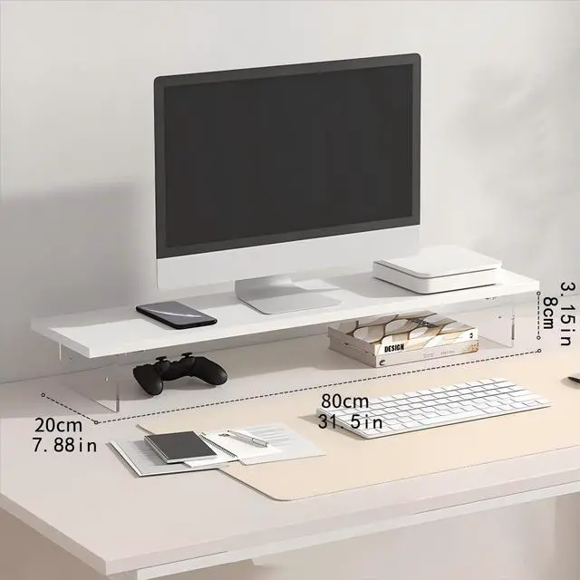 Alt view image 2 of 5 - Monitor Stand Riser, Adjustable Height Computer Stand, Wooden, Acrylic Monitor Stand with LED Light Perfect Desktop Stands Organizer for Laptop Computer/TV/PC/Printers (White, 7.88x31.5in)