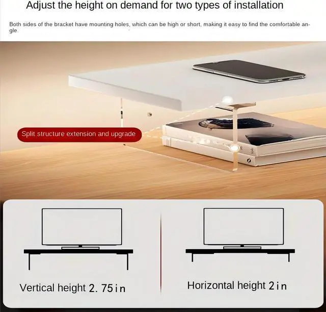 Alt view image 3 of 5 - Monitor Stand Riser, Adjustable Height Computer Stand, Wooden, Acrylic Monitor Stand with LED Light Perfect Desktop Stands Organizer for Laptop Computer/TV/PC/Printers (White, 7.88x31.5in)