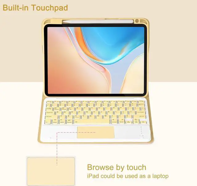 Alt view image 3 of 5 - Eisuiyi Keyboard Case for iPad Pro11 1st/2nd/3rd/4th gen, Compatible with iPad Air 11" (M3/M2) /iPad Air5/Air4, Detachable Touchpad BT Keyboard, Magentic Protective Cover with Pencil Holder, Yellow