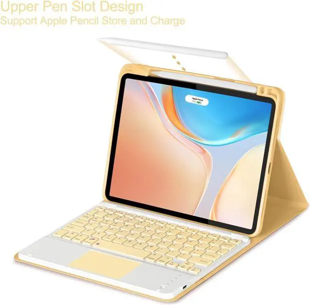 Alt view image 4 of 5 - Eisuiyi Keyboard Case for iPad Pro11 1st/2nd/3rd/4th gen, Compatible with iPad Air 11" (M3/M2) /iPad Air5/Air4, Detachable Touchpad BT Keyboard, Magentic Protective Cover with Pencil Holder, Yellow